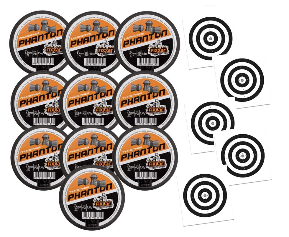 Kit 10 Cx Chumbinho Logo Alcance Phanton 250unds 4.5mm + Alvos