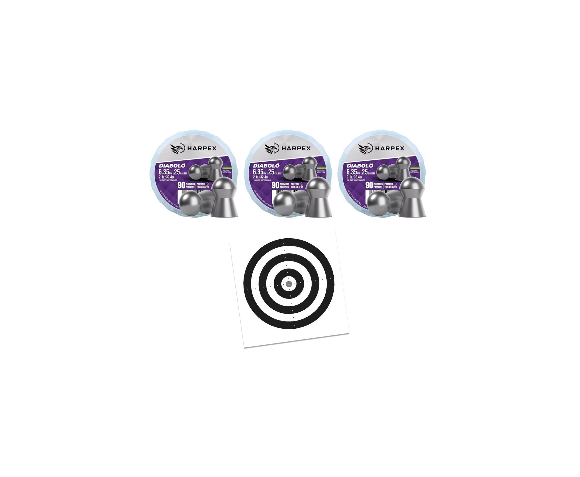 Kit 03 Cx Chumbinho Diabolo 6.35mm precisão e alto poder parada - Harpex + Alvos