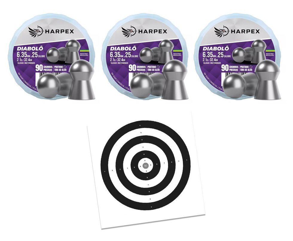 Kit 03 Cx Chumbinho Diabolo 6.35mm precisão e alto poder parada - Harpex + Alvos