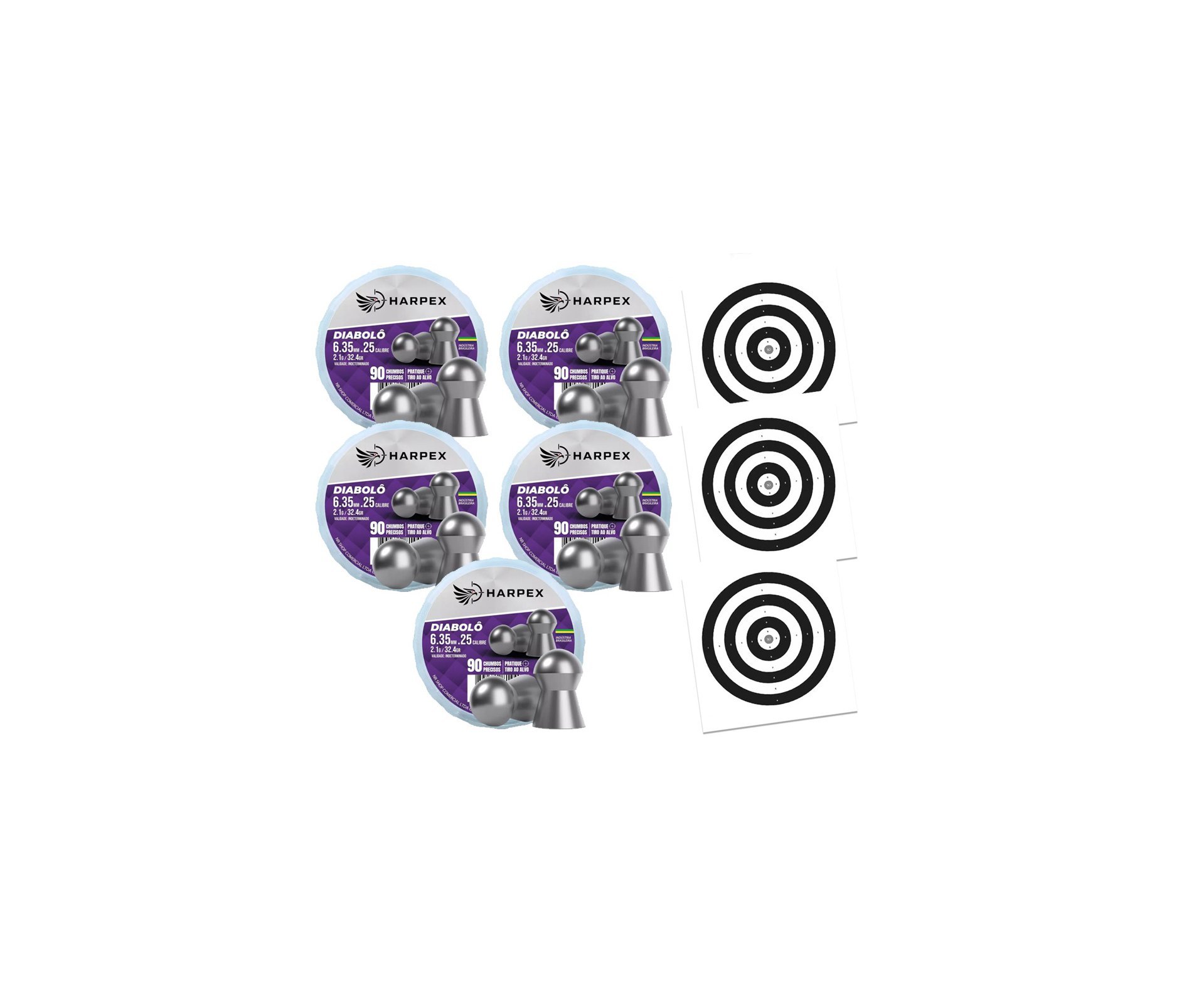Kit 05 Cx Chumbinho Diabolo 6.35mm precisão e alto poder parada - Harpex + Alvos