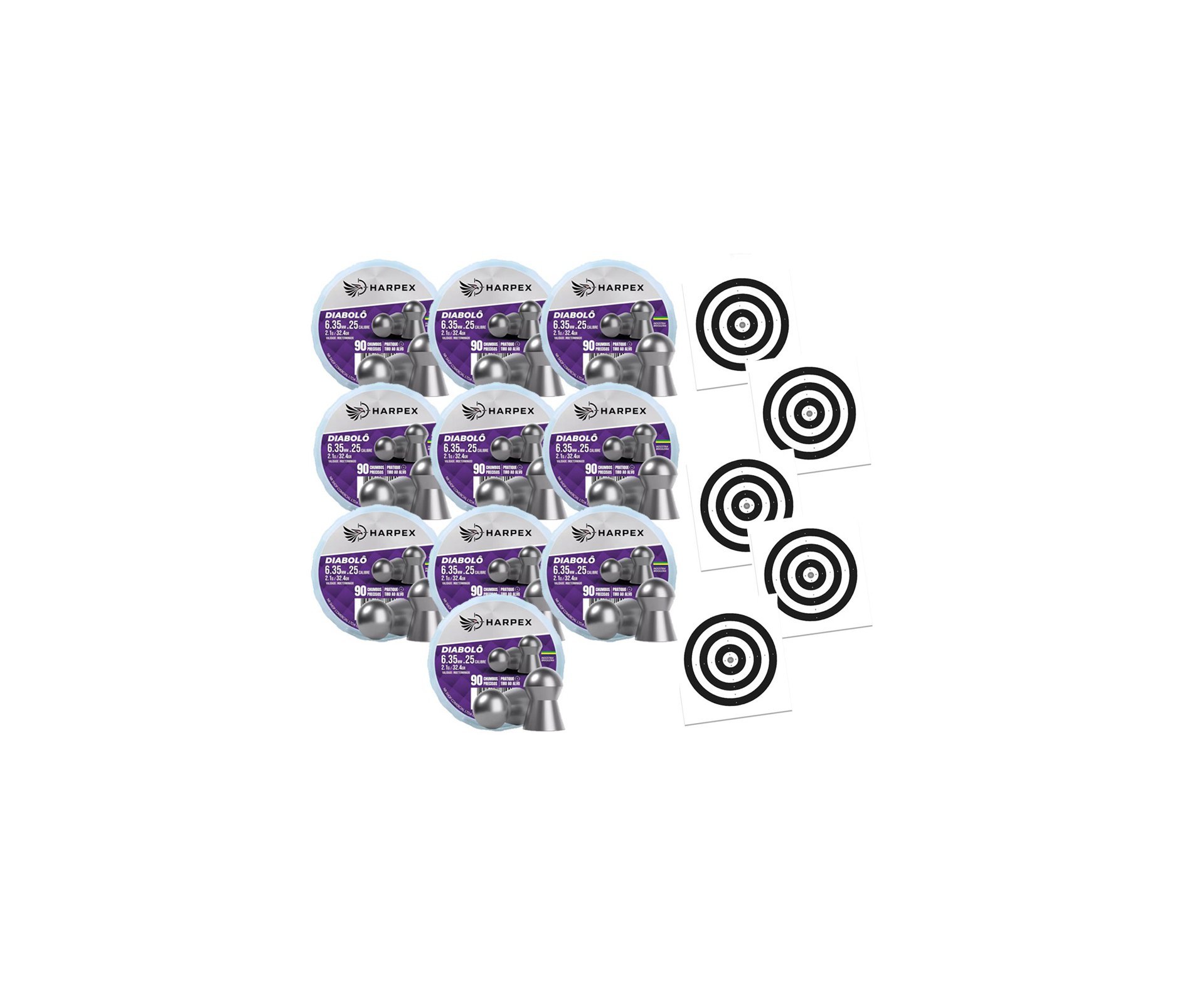 Kit 10 Cx Chumbinho Diabolo 6.35mm precisão e alto poder parada - Harpex + Alvos