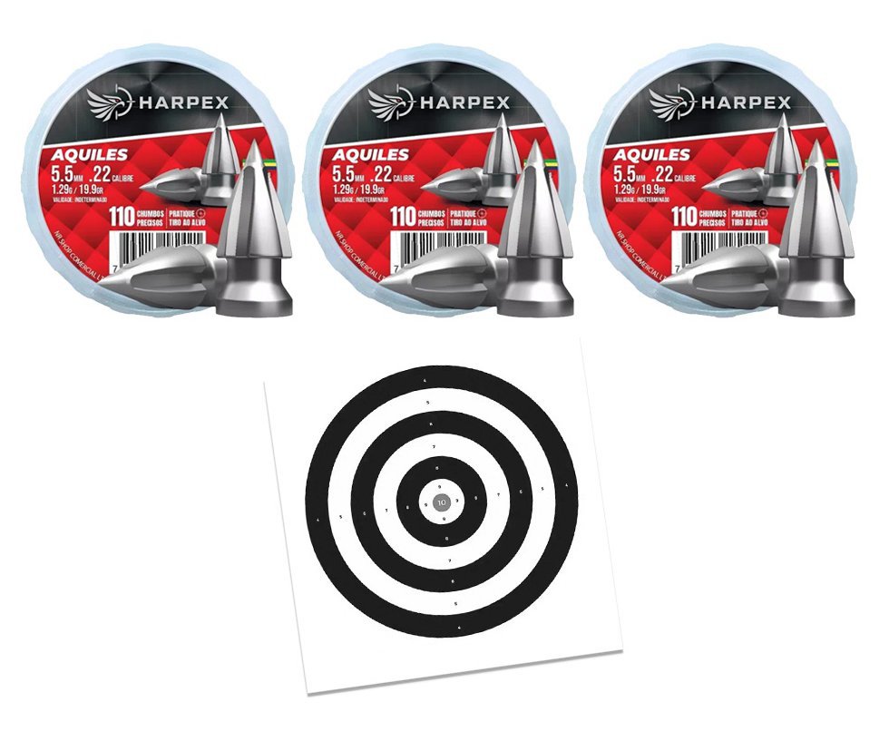 Kit 03 Cx Chumbinho Aquiles 5.5 alto poder de perfuração e estabilidade - Harpex + Alvos