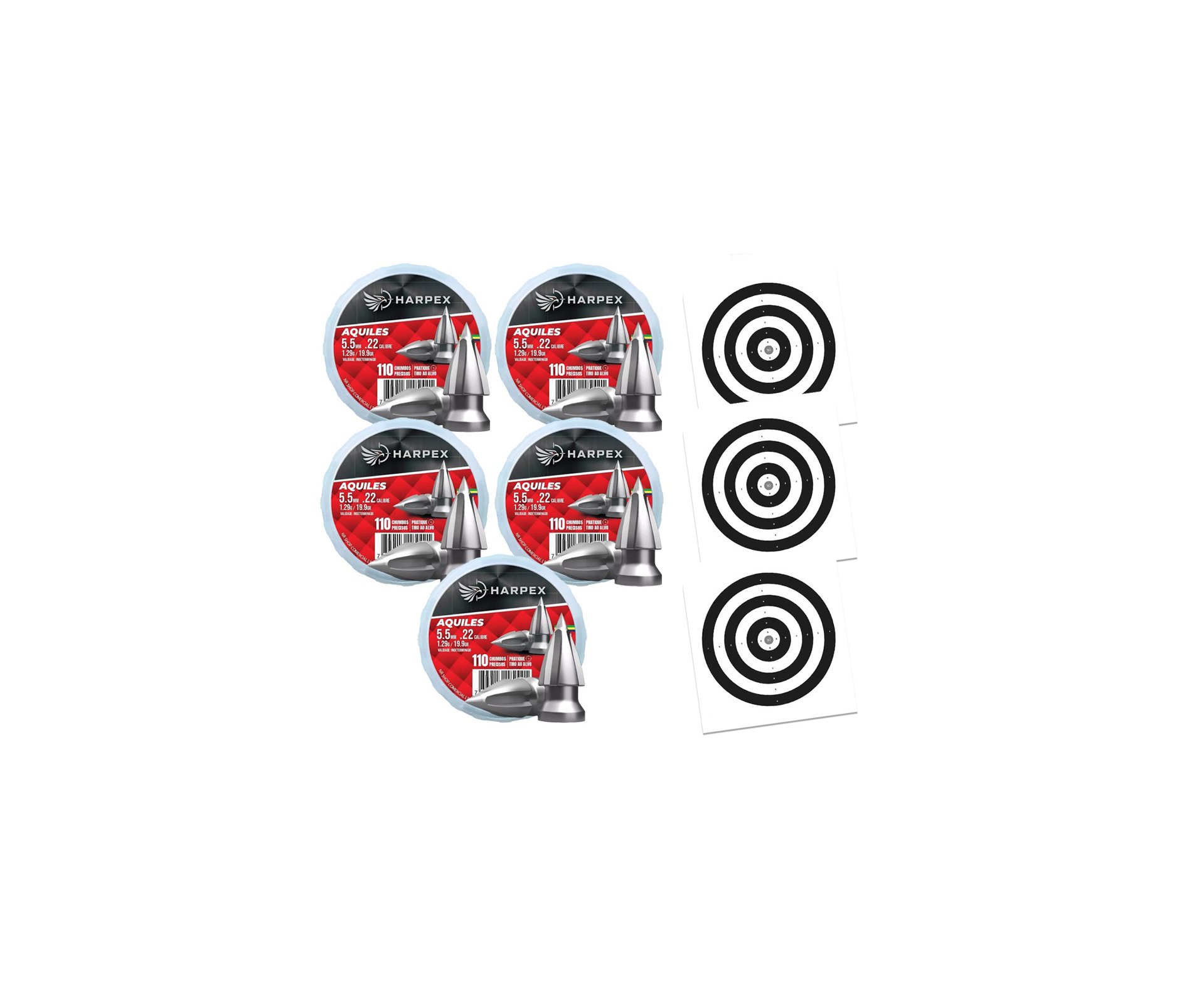 Kit 05 Cx Chumbinho Aquiles 5.5 alto poder de perfuração e estabilidade - Harpex + Alvos