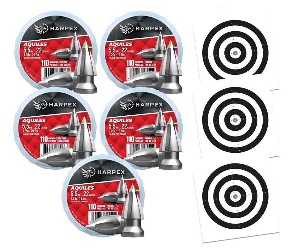 Kit 05 Cx Chumbinho Aquiles 5.5 alto poder de perfuração e estabilidade - Harpex + Alvos