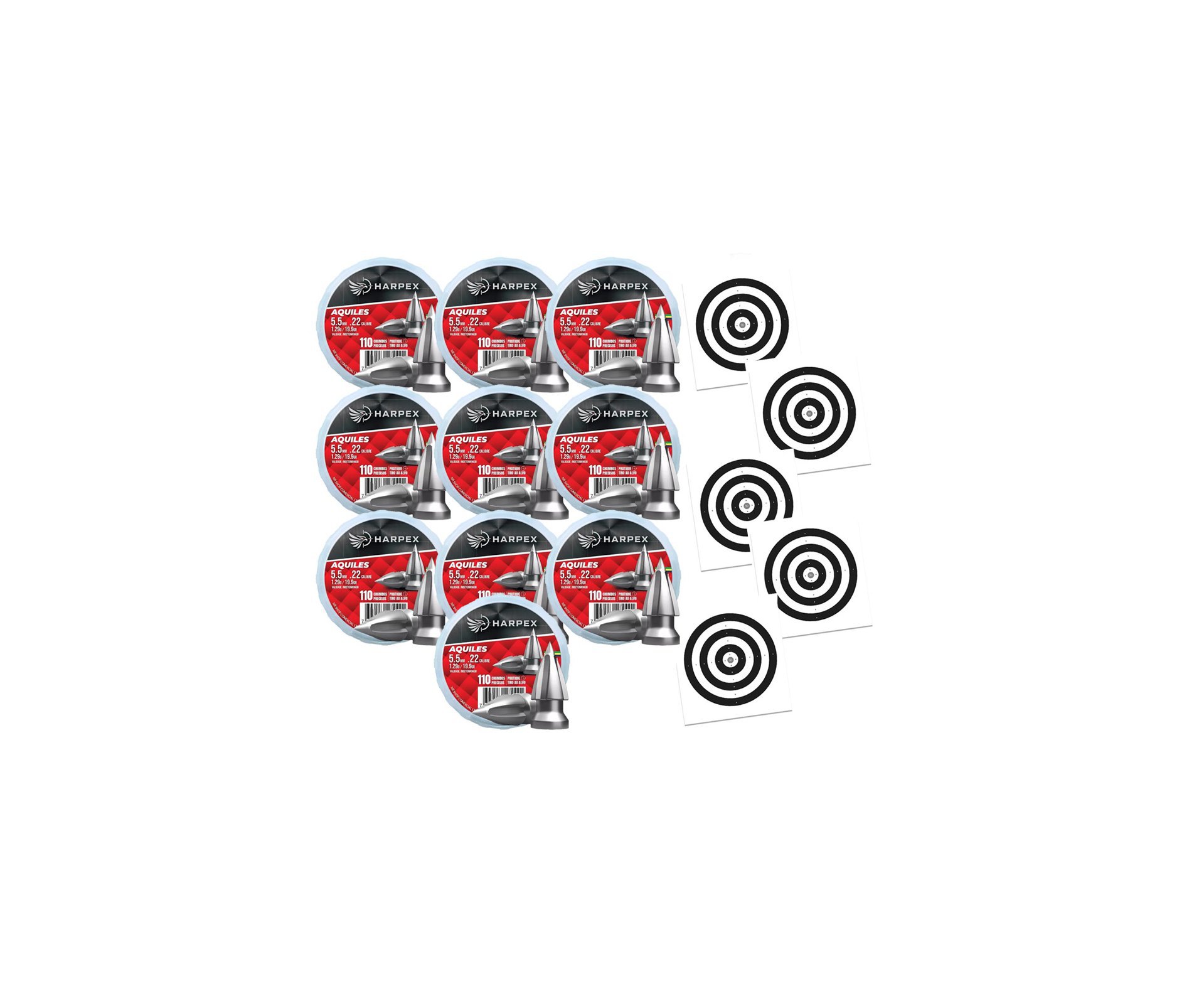 Kit 10 Cx Chumbinho Aquiles 5.5 alto poder de perfuração e estabilidade - Harpex + Alvos