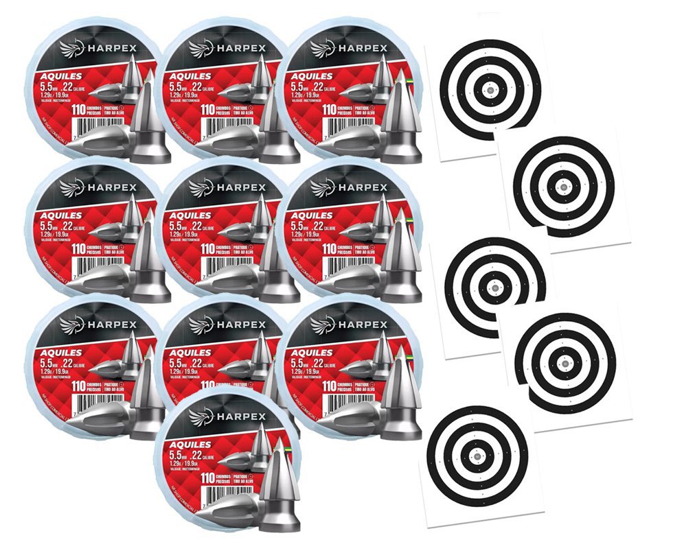 Kit 10 Cx Chumbinho Aquiles 5.5 alto poder de perfuração e estabilidade - Harpex + Alvos