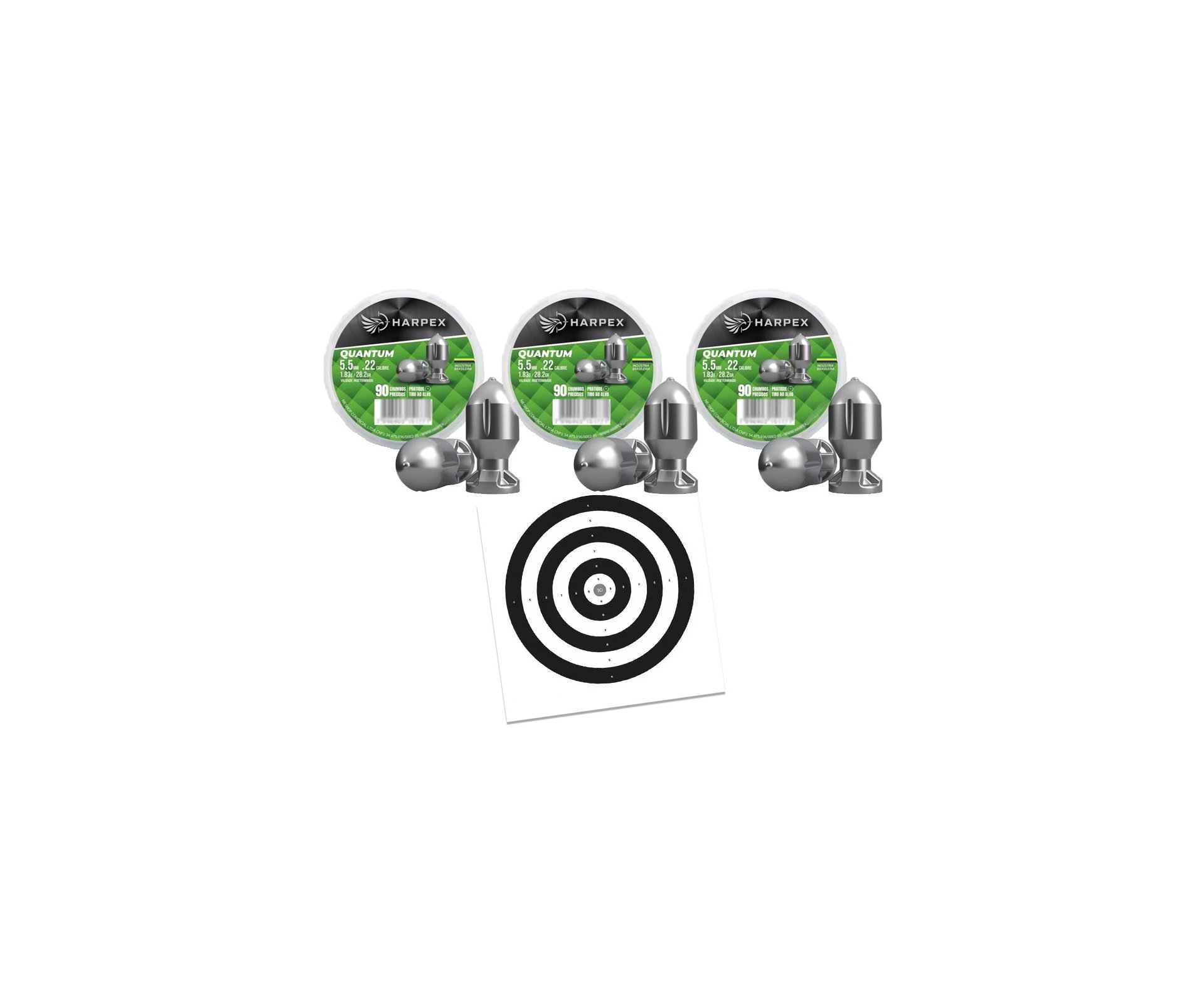 Kit 03 Cx Chumbinho Quantum 5.5 impacto, penetração e estabilidade - Harpex + Alvos