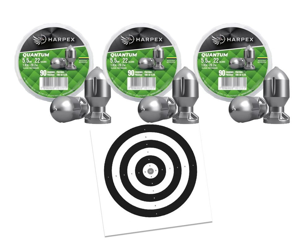 Kit 03 Cx Chumbinho Quantum 5.5 impacto, penetração e estabilidade - Harpex + Alvos