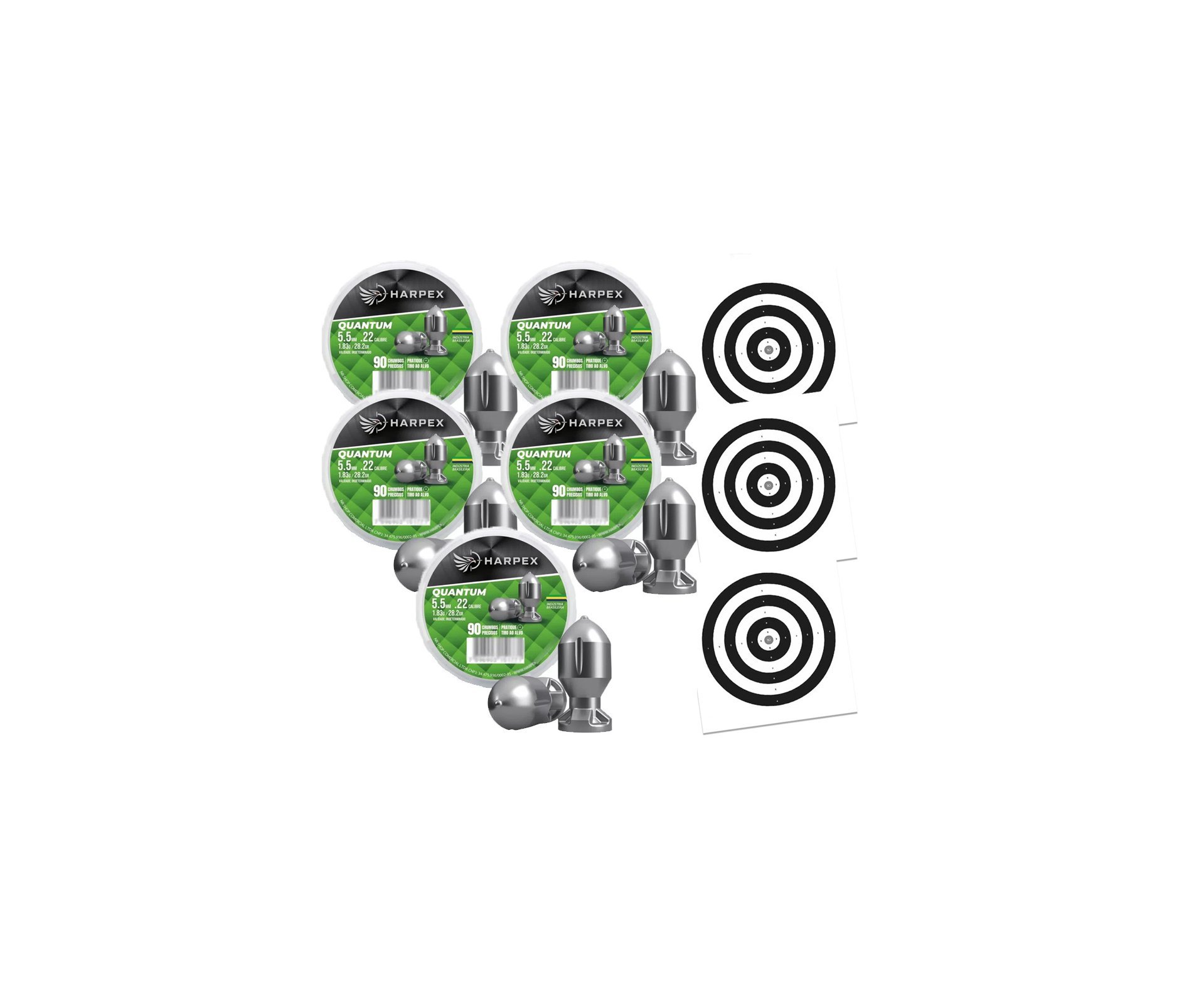 Kit 05 Cx Chumbinho Quantum 5.5 impacto, penetração e estabilidade - Harpex + Alvos