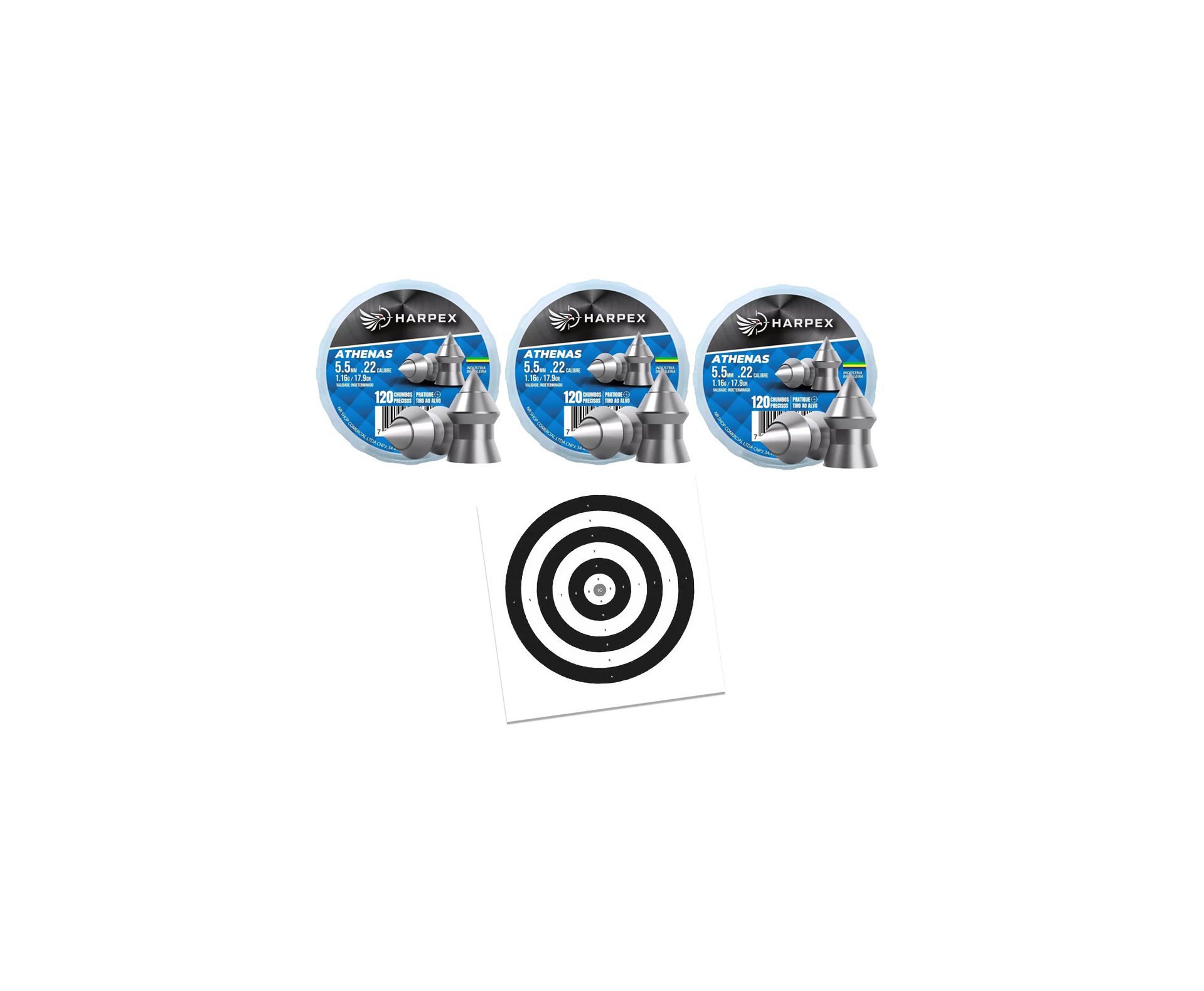 Kit 03 Cx Chumbinho Athenas 5.5mm precisão e alto poder de perfuração - Harpex + Alvos