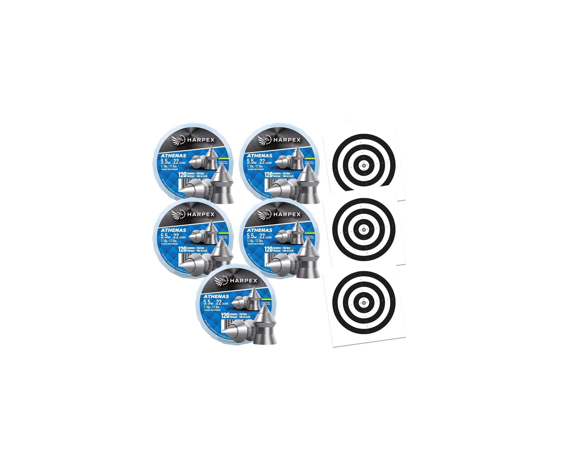 Kit 05 Cx Chumbinho Athenas 5.5mm precisão e alto poder de perfuração - Harpex + Alvos