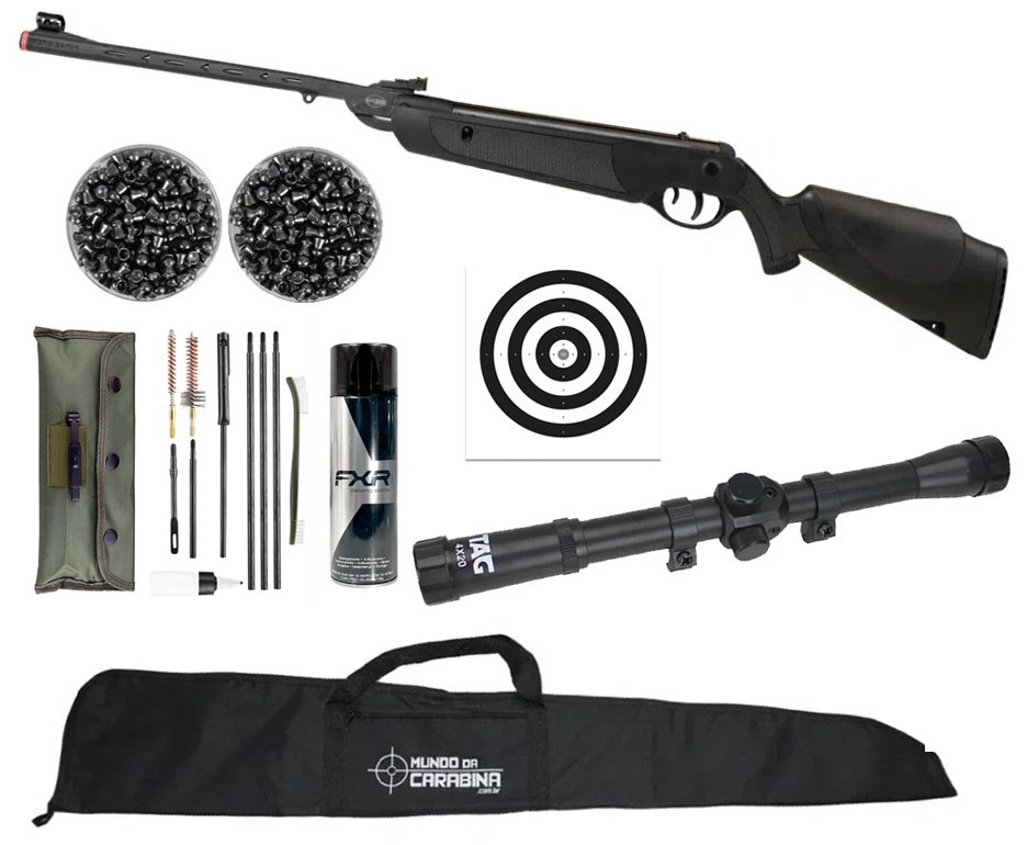 Carabina de Pressão Rossi Dione Sport MH 5,5mm - Rossi + Luneta 4x20 + Capa + Alvos + Chumbos + Kit de Limpeza + Desengripante / Anticorrosivo