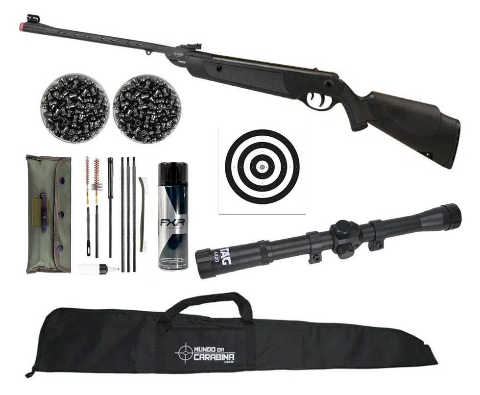 Carabina de Pressão Rossi Dione Sport MH 5,5mm - Rossi + Luneta 4x20 + Capa + Alvos + Chumbos + Kit de Limpeza + Desengripante / Anticorrosivo