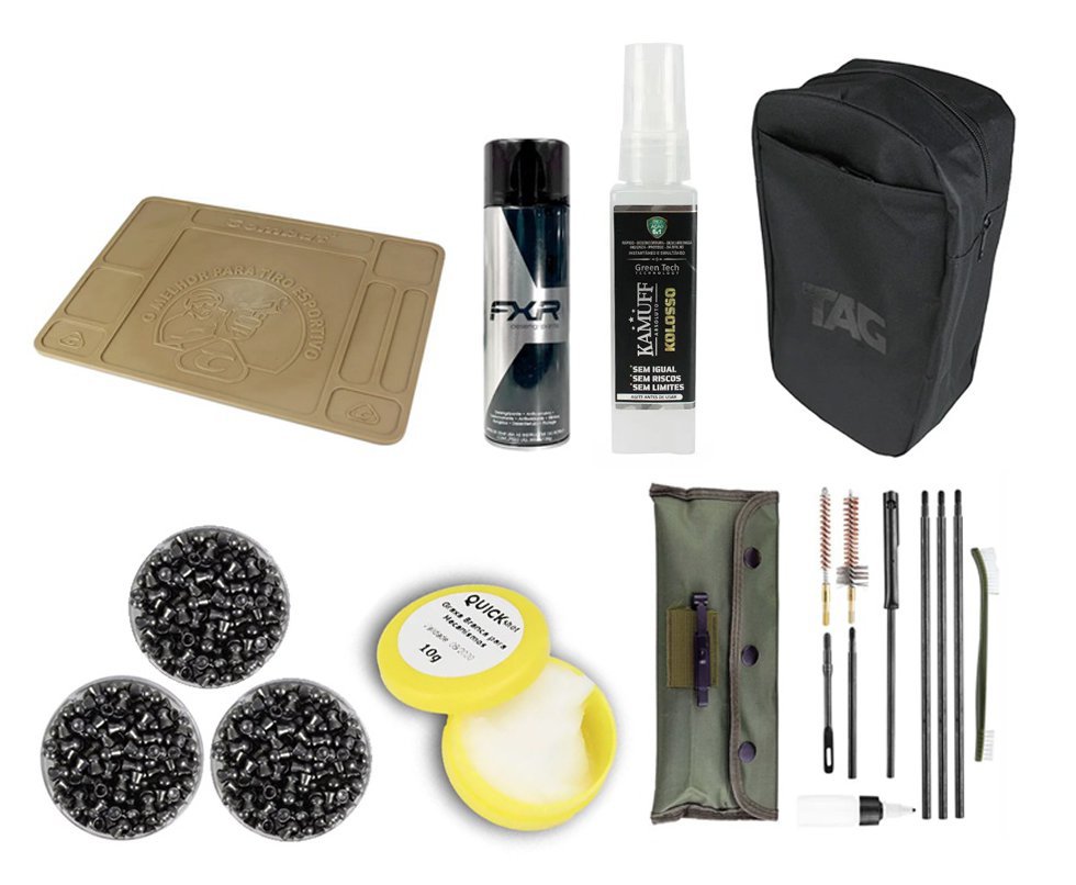 Bolsa para Transporte e Armazenagem TAG Cary Preto + Chumbos 5,5 + Kit limpeza + Desengripante / Anticorrosivo + Kamuff + Tapeta de Manutenção + Graxa de Silicone