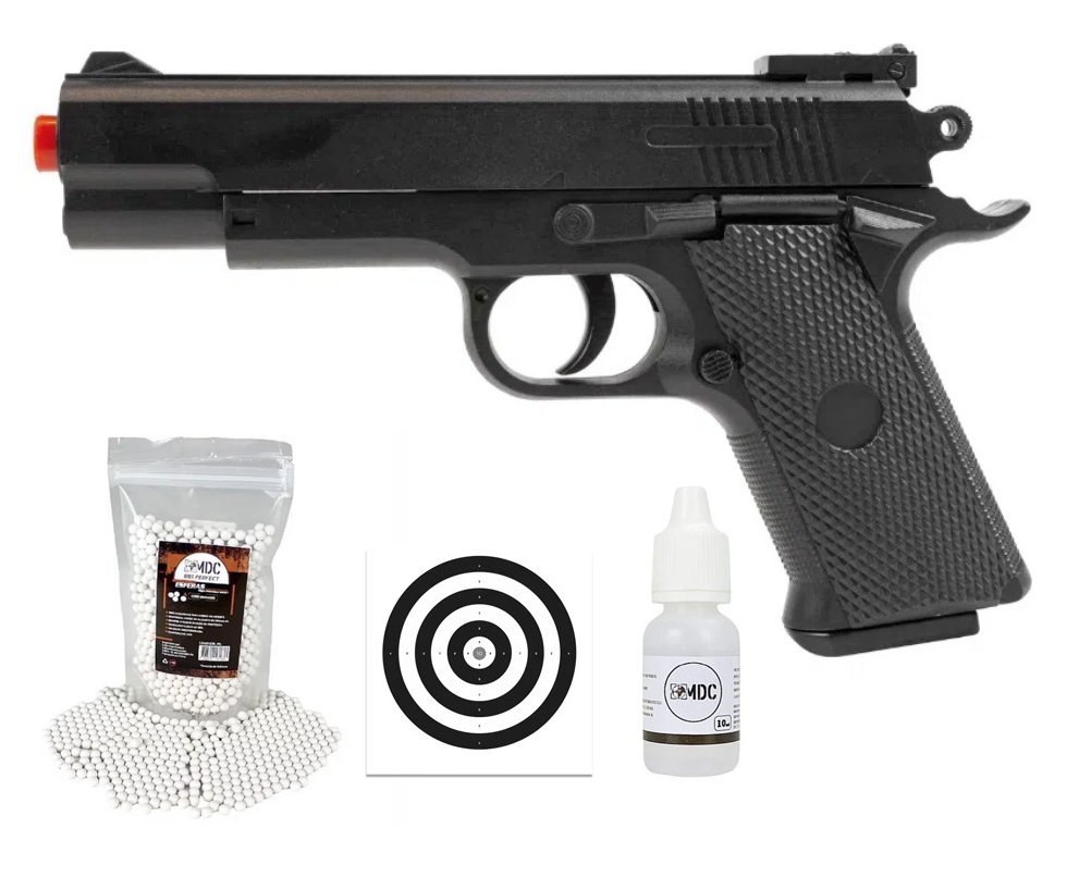 Pistola de Airsoft VG 1911 Short V92 Mola 6mm - Rossi + BBs + Óleo + Alvos