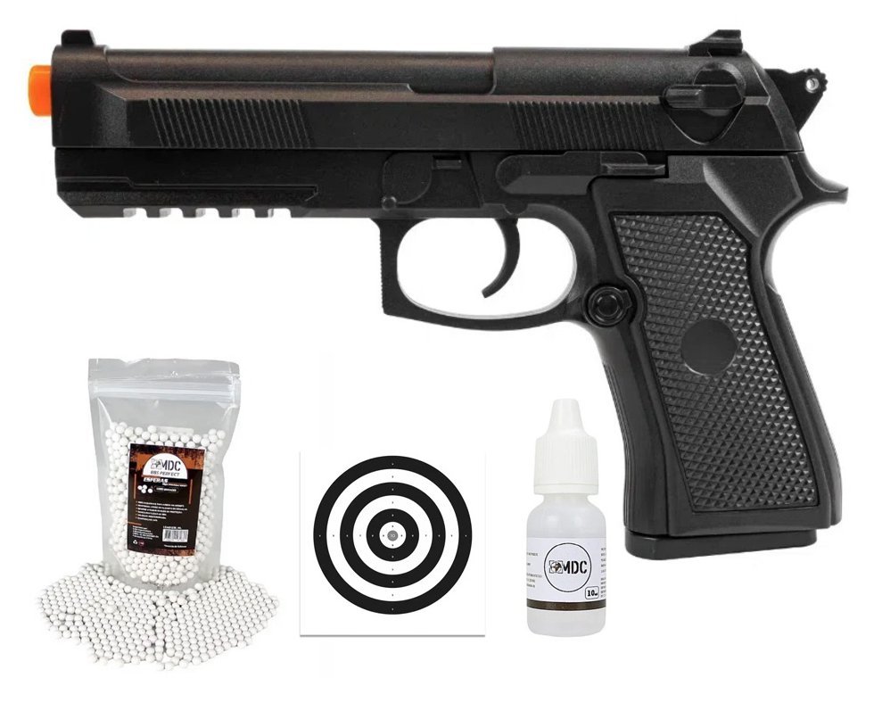 Pistola de Airsoft VG PT92 V21 Mola 6mm - Rossi + BBs + Óleo + Alvos