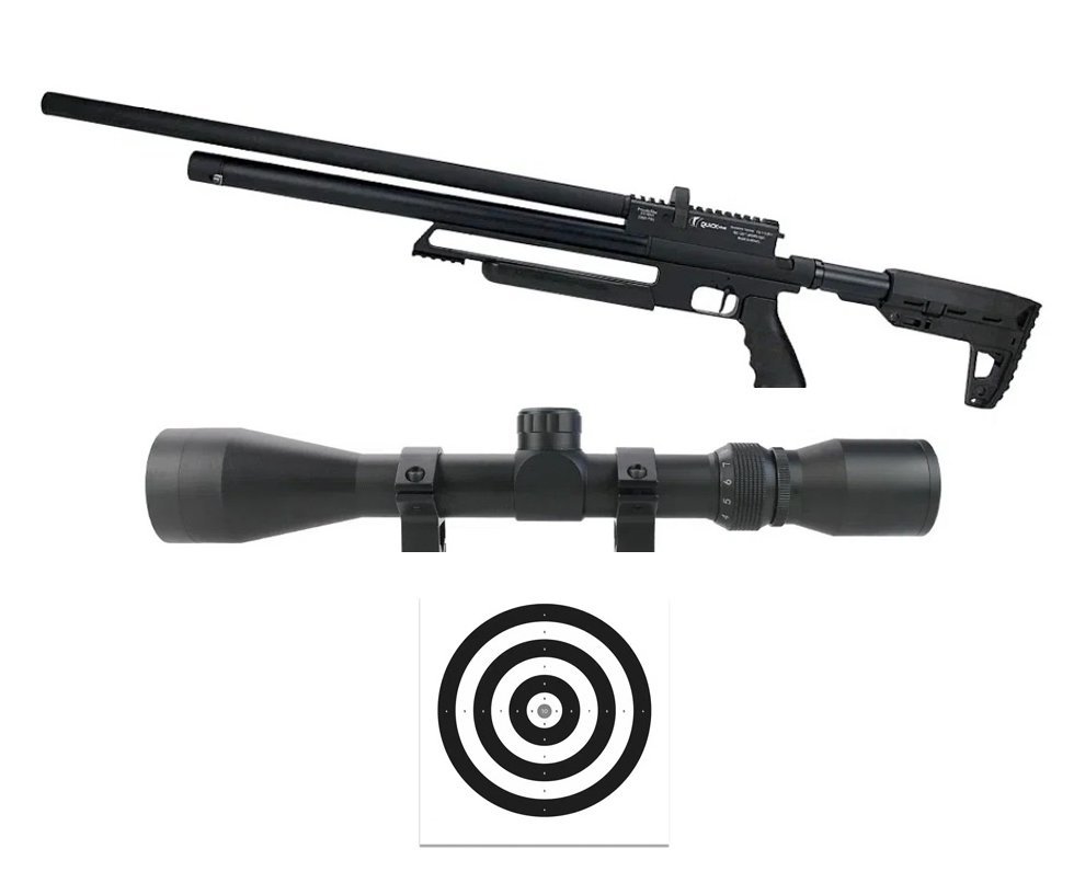 Carabina de Pressão PCP Tactical 12 Tiros 5.5mm 2024 - Quick Shot + Luneta 3-9x40 + Alvos