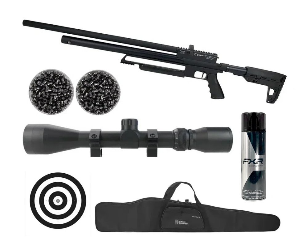Carabina de Pressão PCP Tactical 12 Tiros 5.5mm 2024 - Quick Shot + Luneta 3-9x40 + Alvos + Capa + Chumbo + Lubrificante