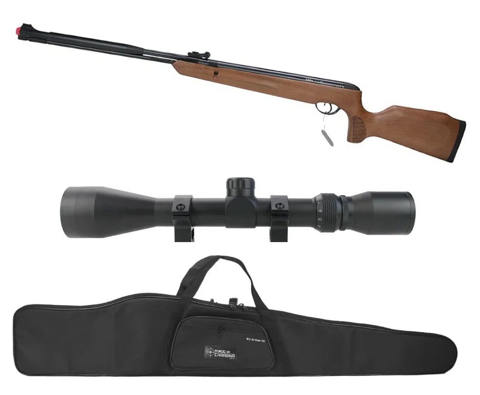 Carabina de Pressão Naja 2.0 Wood Madeira 4,5 Gas Ram Nitro Cano Fixo - TAG + Luneta 4x32 + Capa