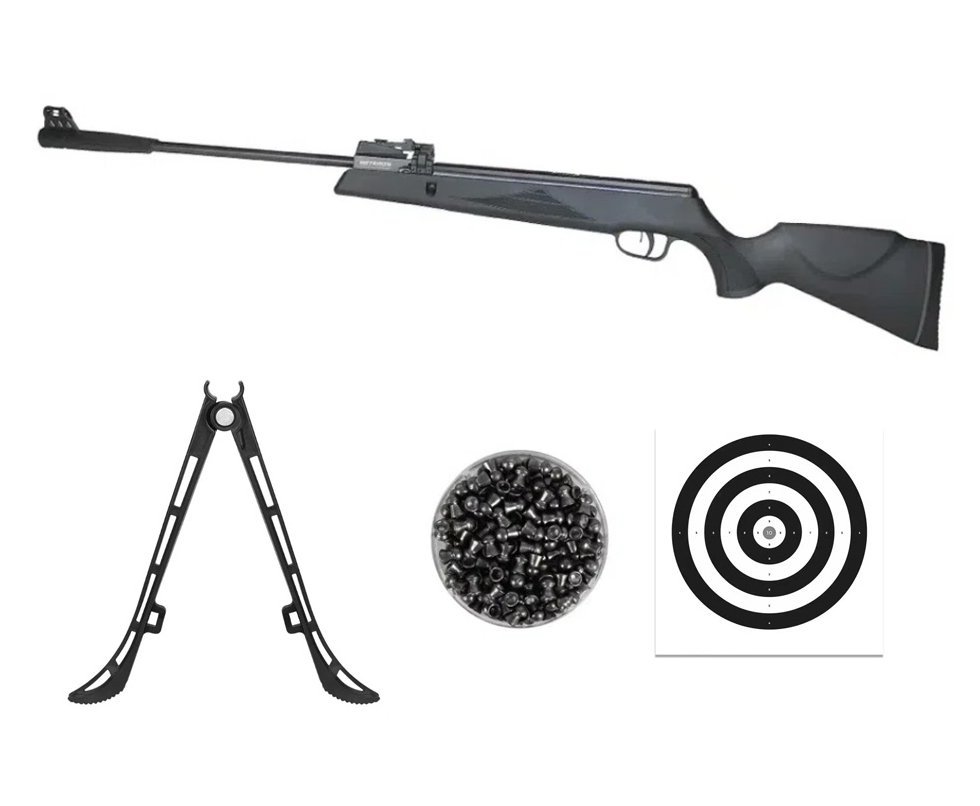 Carabina de Pressão Black Hawk MAG GR1000X 12 Tiros 5.5mm - Artemis + Bipé + Alvos + Chumbo