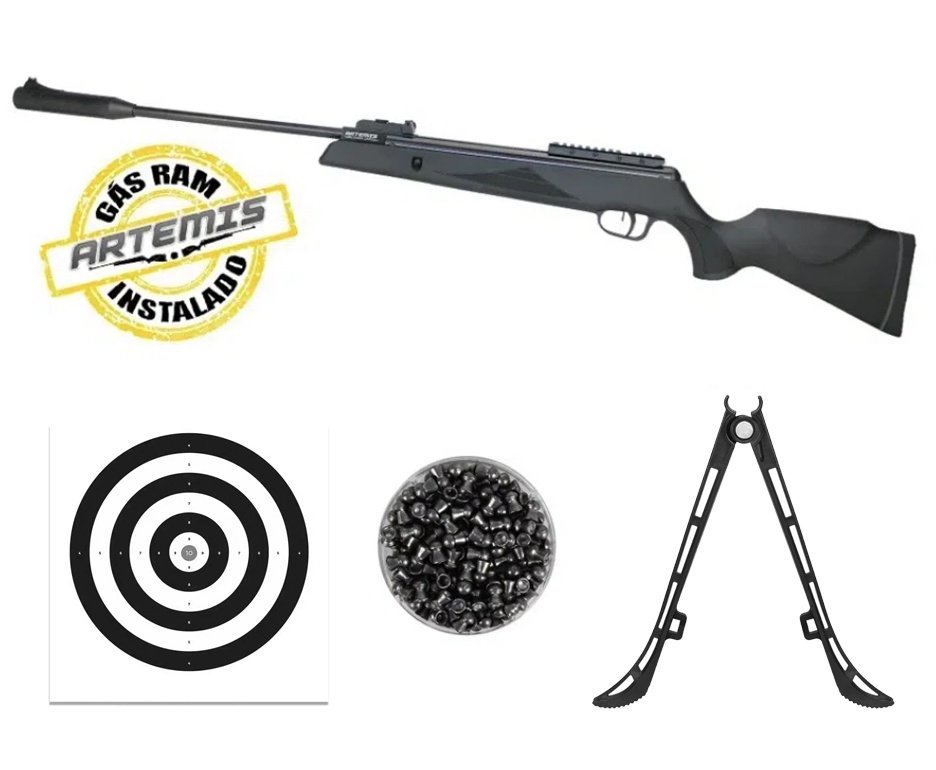 Carabina De Pressão Black Hawk Gas Ram 70kg 5.5mm Artemis + Bipe + Alvos + Chumbo