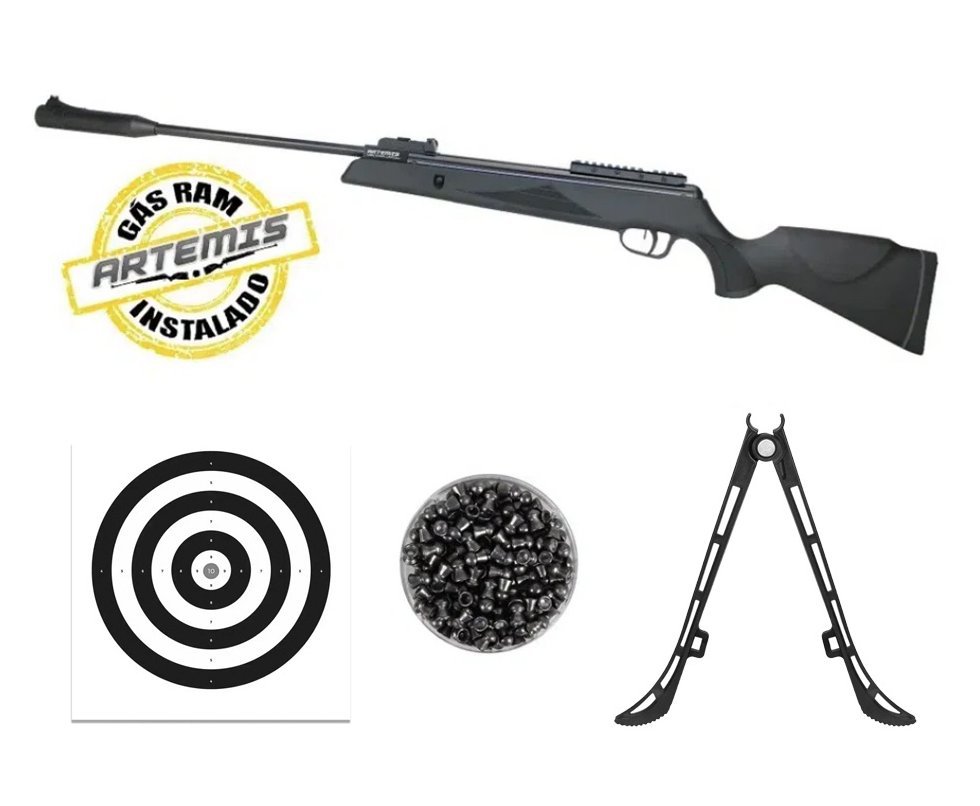 Carabina De Pressão Black Hawk Gas Ram 70kg 5.5mm Artemis + Bipe + Alvos + Chumbo