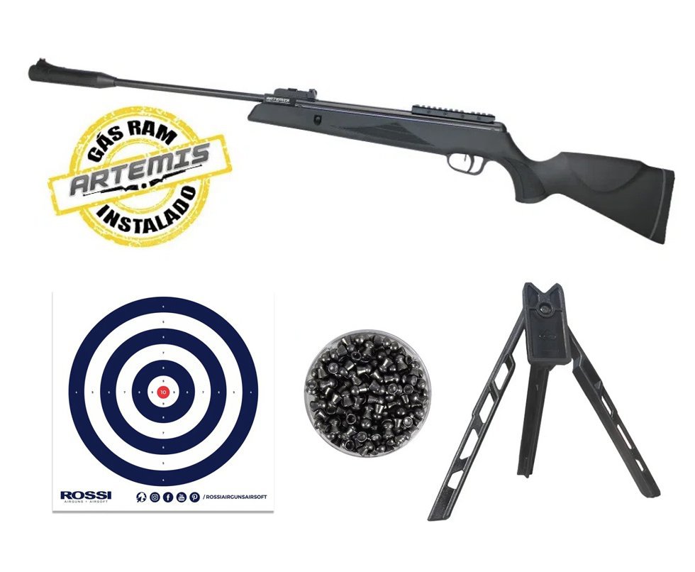 Carabina De Pressão Black Hawk Gas Ram 70kg 5.5mm Artemis + Tripé + Alvos + Chumbo