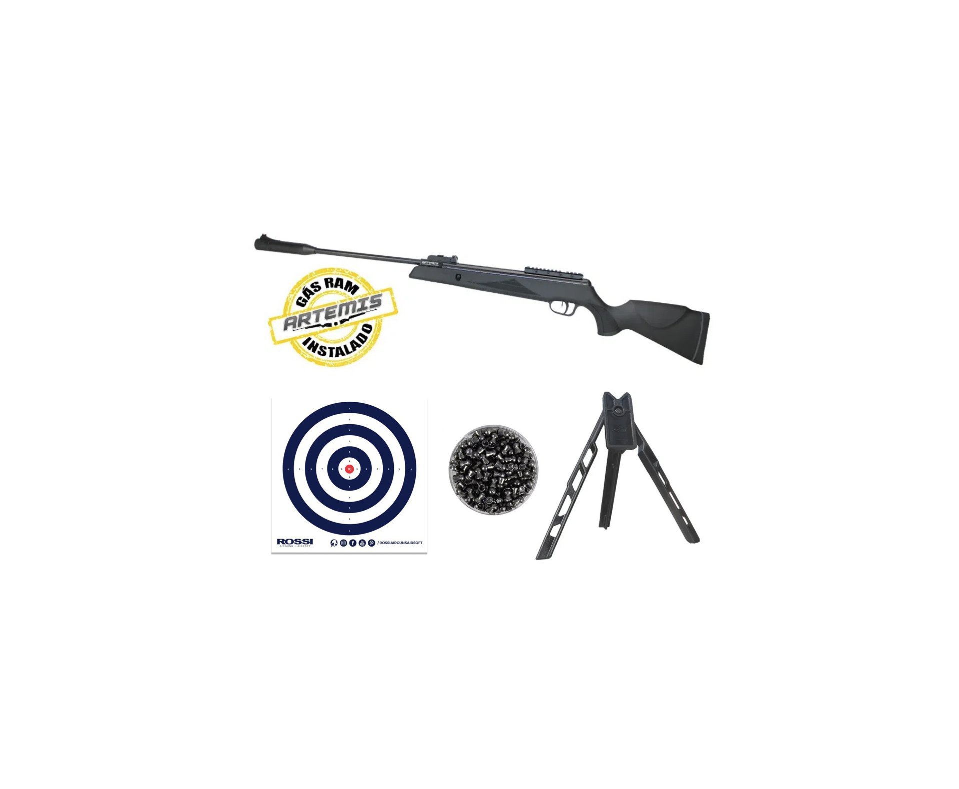 Carabina de Pressão Black Hawk 6,0mm Gas Ram Nitro Artemis FXR + Tripé + Alvos + Chumbo