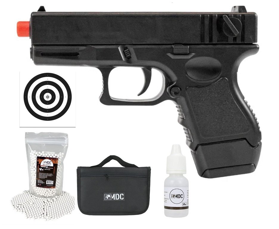 Pistola de Airsoft VG GK Short V45 Mola 6mm - Rossi + Case + BBs + Óleo de Silicone + Alvos