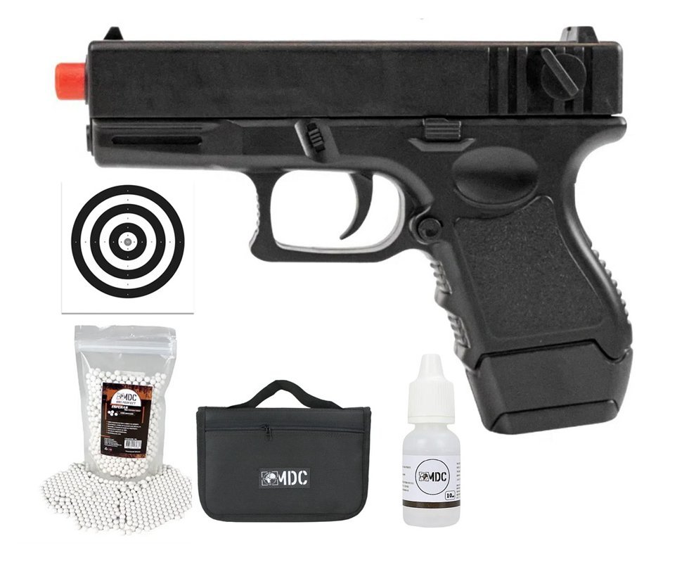 Pistola de Airsoft VG GK Short V45 Mola 6mm - Rossi + Case + BBs + Óleo de Silicone + Alvos