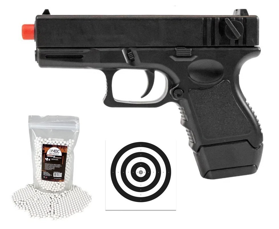 Pistola de Airsoft VG GK Short V45 Mola 6mm - Rossi + BBs + Alvos