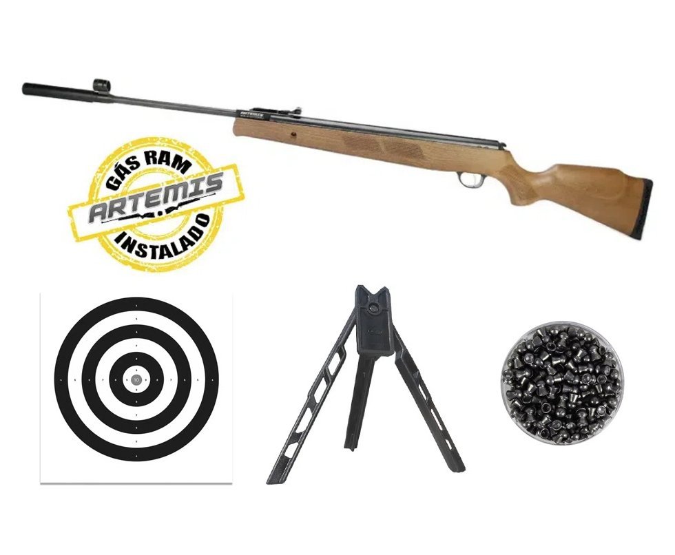 Carabina de Pressão Artemis GR1600W Falcon Gás Ram 5.5mm Com Supressor - FXR + Tripé + Alvos + Chumbo