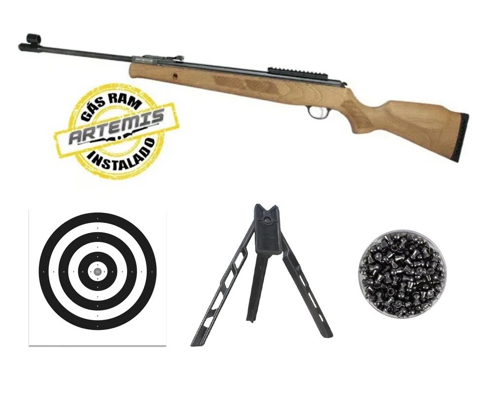 Carabina de Pressão Falcon GR1600W Nitro 6mm GR 90kg Artemis FXR + Tripé + Alvos + Chumbo