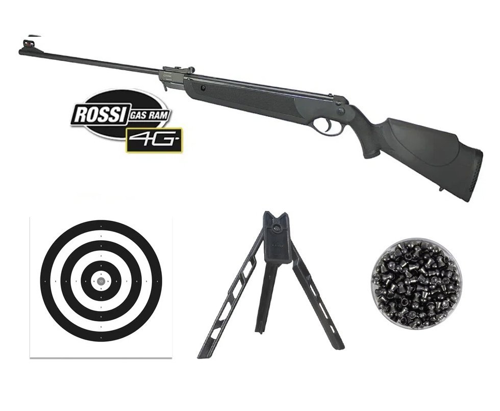 Carabina de Pressão Dione 4G 5,5mm Gas Ram 55kg Instalado - Rossi + Tripé + Alvos + Chumbos