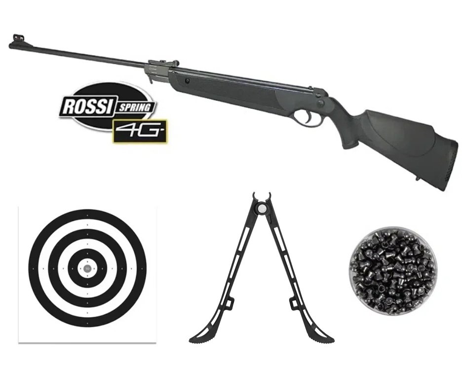 Carabina de Pressão Dione 4G 5,5mm - Rossi + Bipé + Alvos + Chumbos