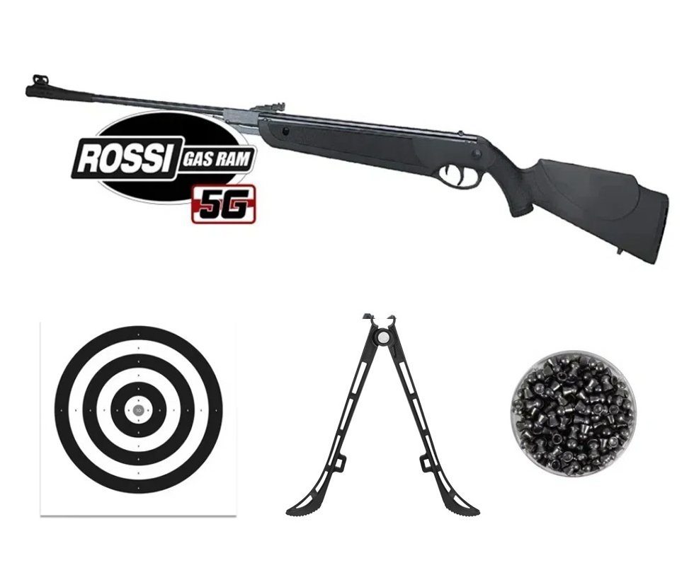 Carabina de Pressão Rossi Dione 5G Gás Ram 60kg 5,5mm + Bipé + Alvos + Chumbos