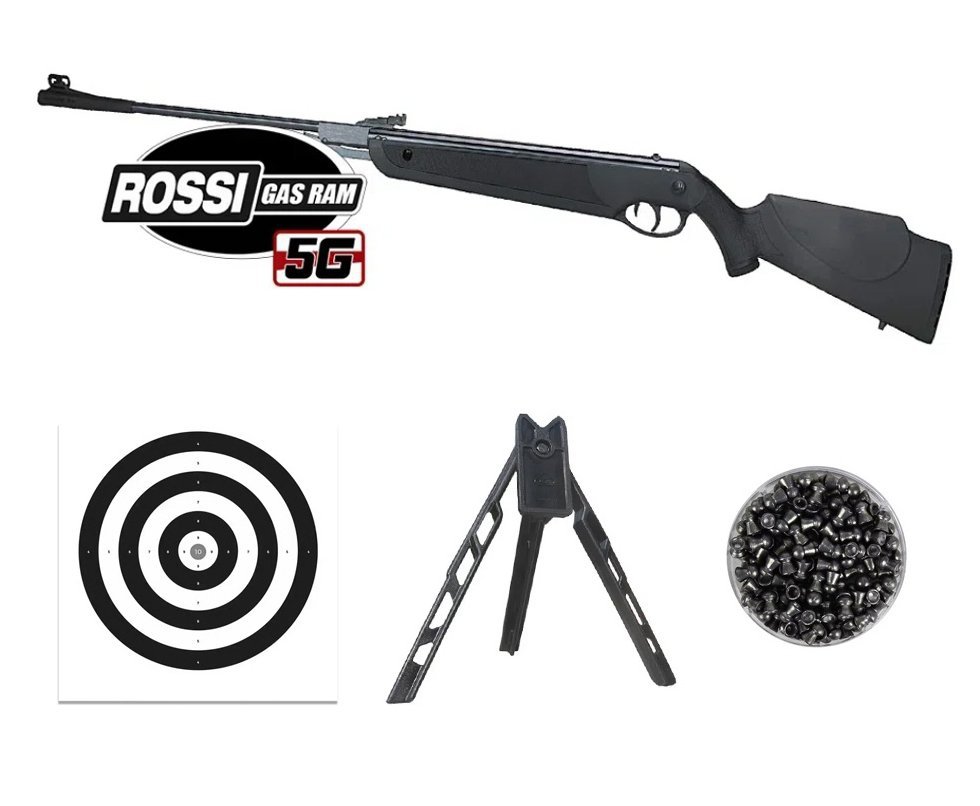 Carabina de Pressão Rossi Dione 5G Gás Ram 60kg 5,5mm + Tripé + Alvos + Chumbos