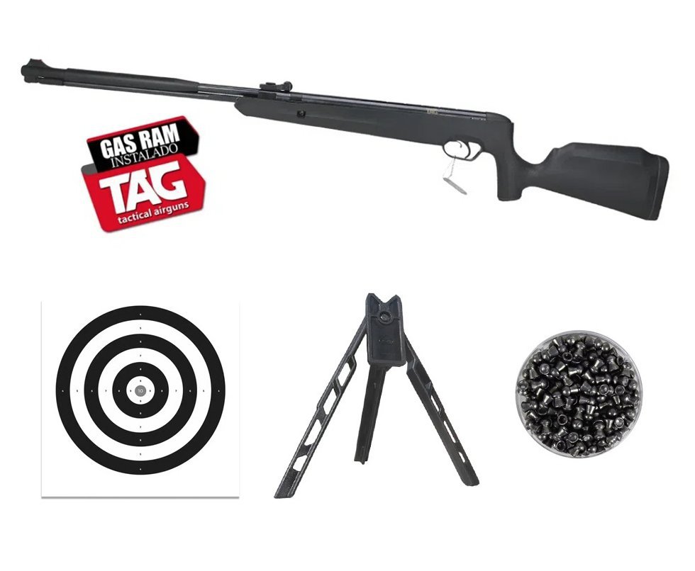 Carabina de Pressão Naja 2.0 Gas Ram Nitro 5.5mm Cano Fixo - TAG + Tripé + Alvos + Chumbos