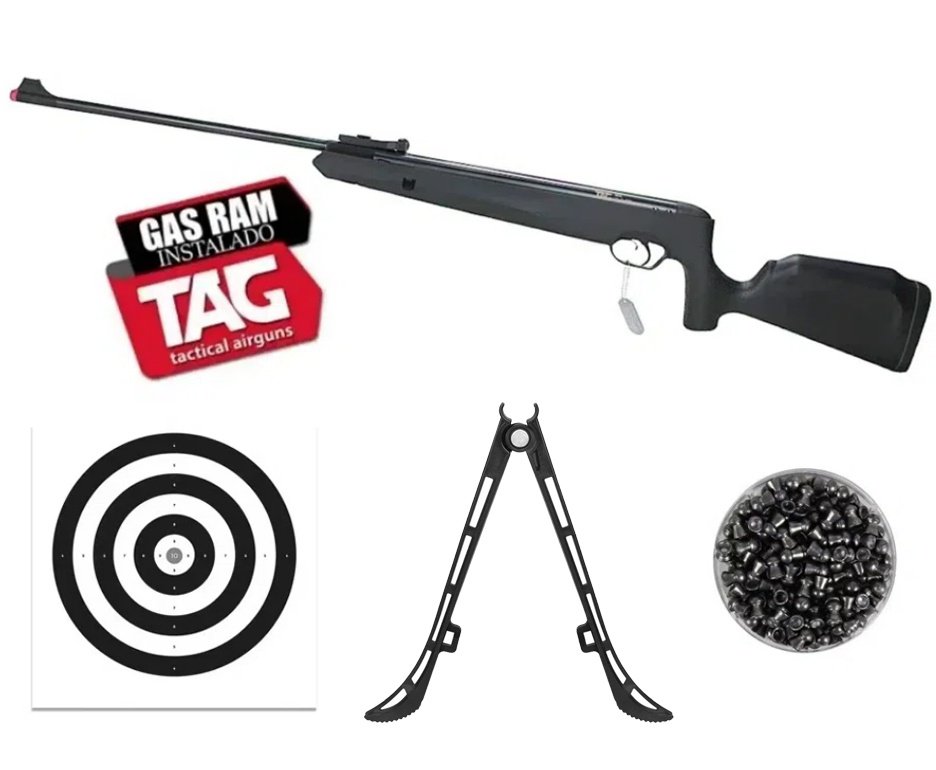 Carabina de Pressão Naja Nitro Gás Ram 5,5mm - TAG + Bipé + Alvos + Chumbos