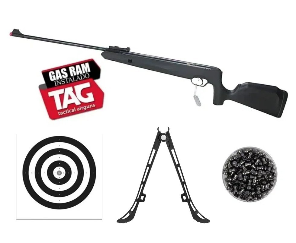 Carabina de Pressão Naja Nitro Gás Ram 5,5mm - TAG + Bipé + Alvos + Chumbos