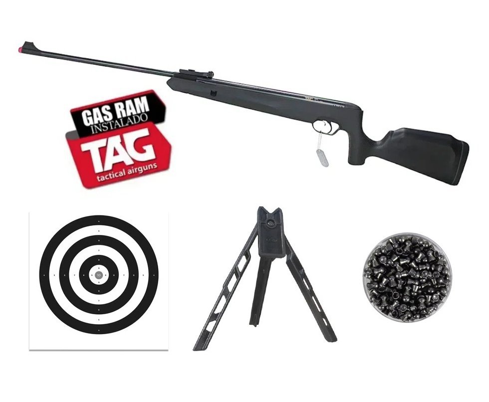 Carabina de Pressão Naja Nitro Gás Ram 5,5mm - TAG + Tripé + Alvos + Chumbos