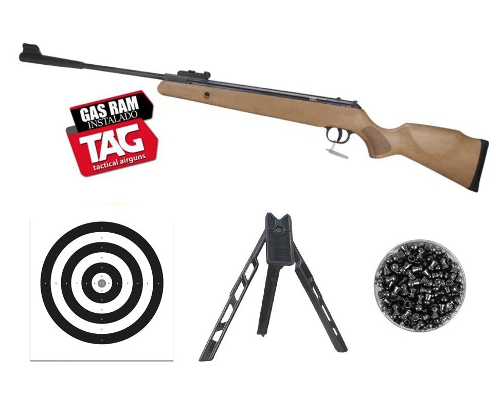 Carabina de Pressão Montana 5,5mm Gas Ram Madeira SPA by TAG + Tripé + Alvos + Chumbos
