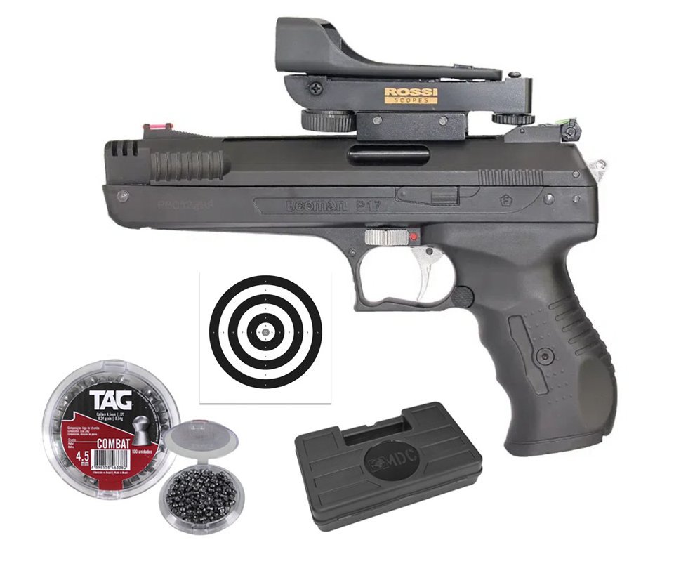 Pistola De Pressão Beeman 2006 P-17 Cal 4,5mm + Red Dot Rossi - Beeman + Chumbos + Alvos  + Case