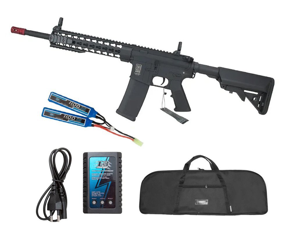 Rifle de Airsoft AEG M4 SA-F02 Black Flex Key MOD 10" - Specna Arms + Bateria + Carregador + Capa