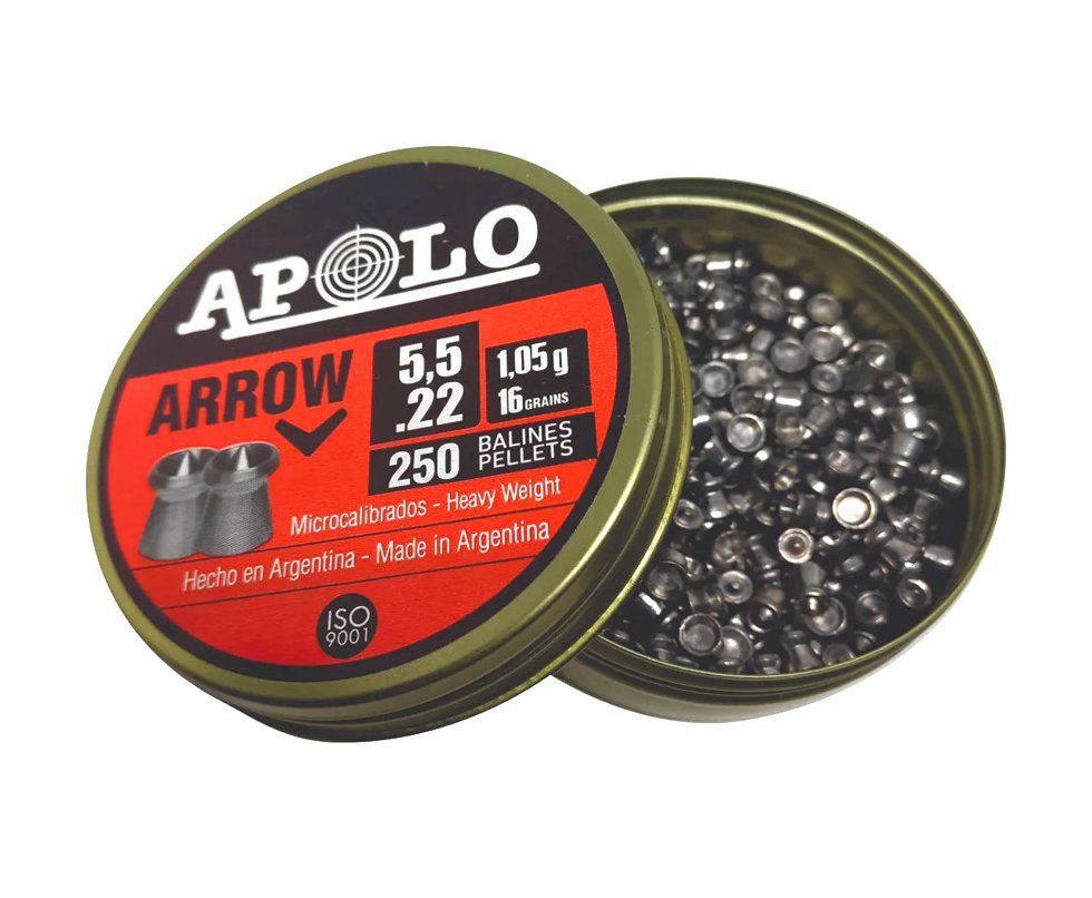 Chumbinho Premium Apolo Arrow Cal 5.5mm com 250un alto poder de expansão e perfuração