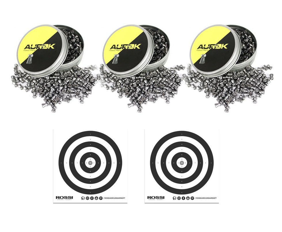Kit 3 latas de Chumbinho Aurok Hollow Point 5,5mm 250 unids + Alvos