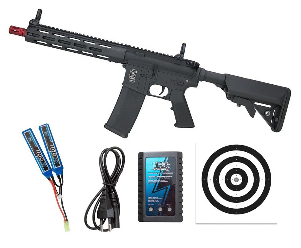 Rifle de Airsoft AEG M4 SA-F03 Flex Black M-LOK - Specna Arms + Bateria + Carregador + Alvos