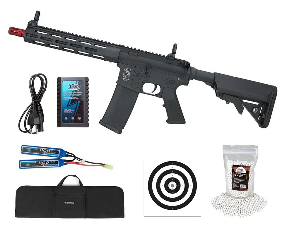 Rifle de Airsoft AEG M4 SA-F03 Flex Black M-LOK - Specna Arms + Bateria + Carregador + Alvos + BBS + Capa