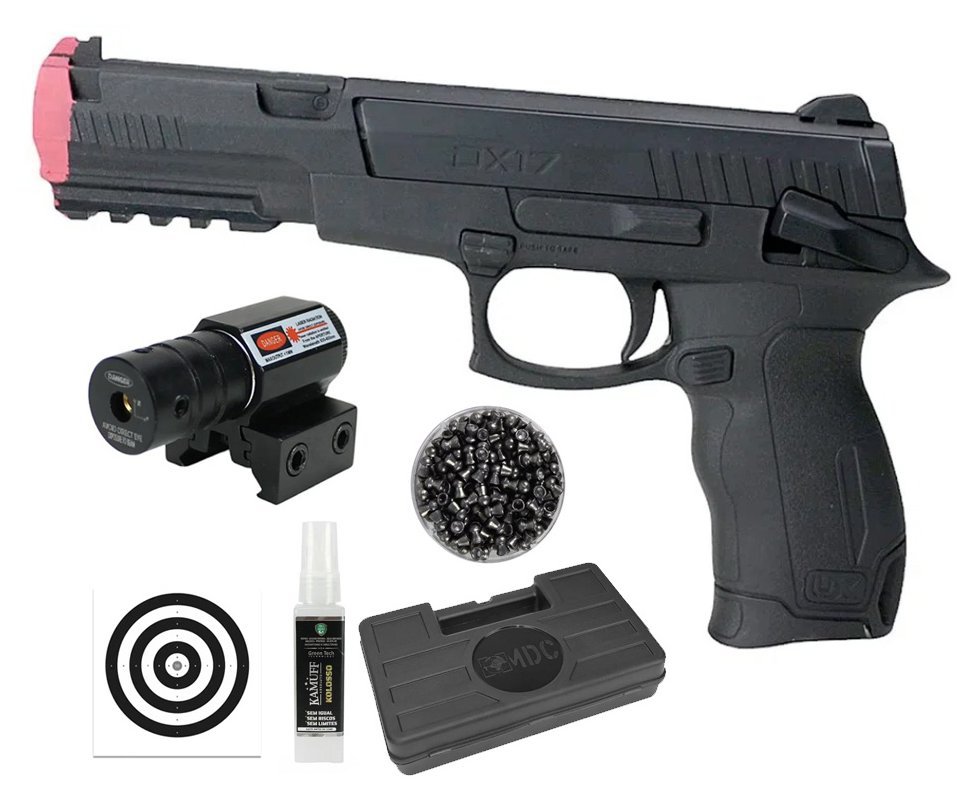 Pistola de Pressão UX DX17 4,5mm Dual Ammo Spring - Umarex + Chumbo + Alvos + Case + Laser + Kamuff