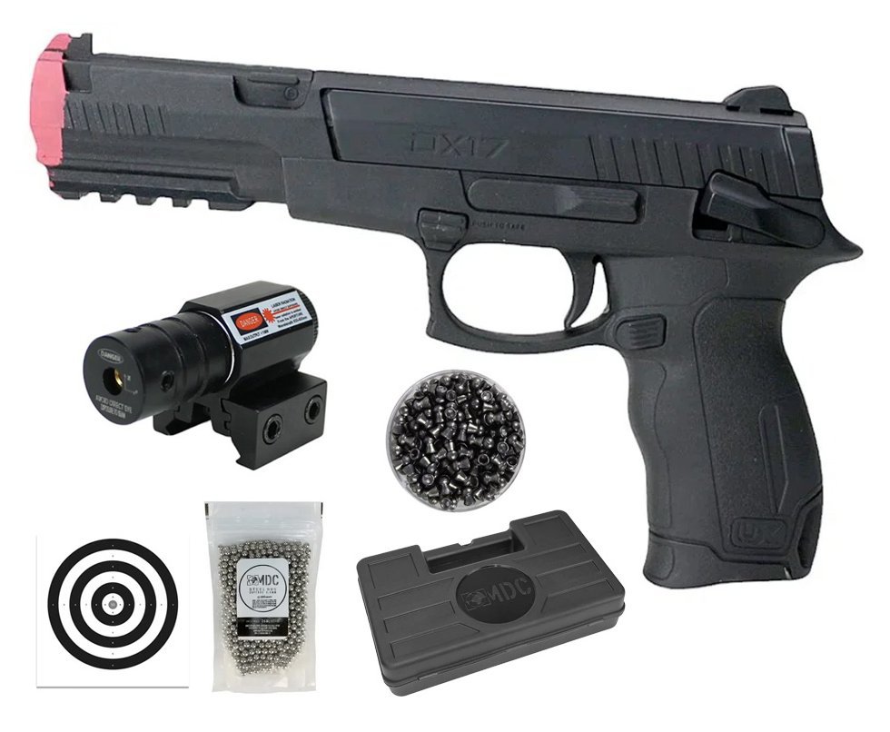 Pistola de Pressão UX DX17 4,5mm Dual Ammo Spring - Umarex + Chumbo + BBS + Alvos + Case + Laser